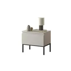 Selsey Nachttisch BEMMI mit Klapptür und schwarzem Metallgestell - Moderne Nachtkonsole mit eleganten schwarzen Stahlfüßen, geräumigem Stauraum und pflegeleichtem Design – ideal für jedes Schlafzimmer.