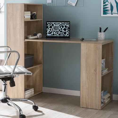 FINEBUY Schreibtisch SuVa13499_1 - Schreibtisch mit Regal in Sonoma Holz, zeitloses Design und praktischer Stauraum für ein organisiertes Arbeitsumfeld.