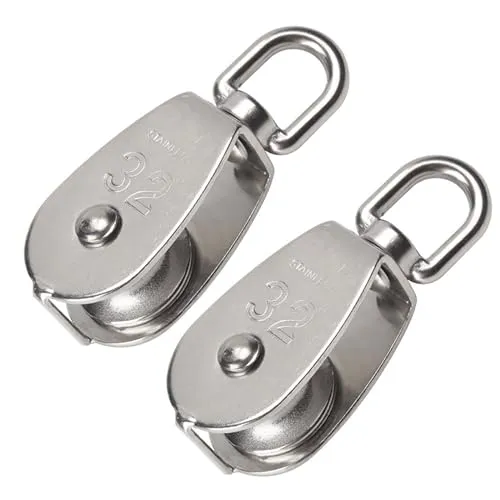 BuxiuGK 2 Stück 32mm Umlenkrolle Rolle aus 304 Edelstahl,Riemenscheibe Roller Einzelflaschenzug Blockseilrolle für Seile,Tragkraft 250kg