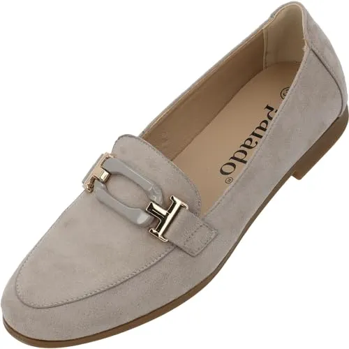 Palado Loafer Damen Olvah – elegante Halbschuhe - Slipper im zeitlosen Design - Sommerschuhe - modisch und bequem Beige UK4,5 - EU37