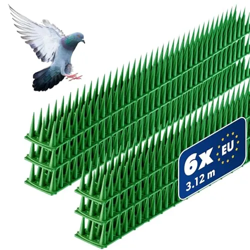 KADAX 6 Stück Vogelabwehr Spikes, Kunststoff, 51x4x3,5 cm, 3-reihig, für Tauben, Katzen, Marder, Zaun, Balkon, Dach, Fensterbank, robust und wetterbeständig, frei zuschneidbar, Grün