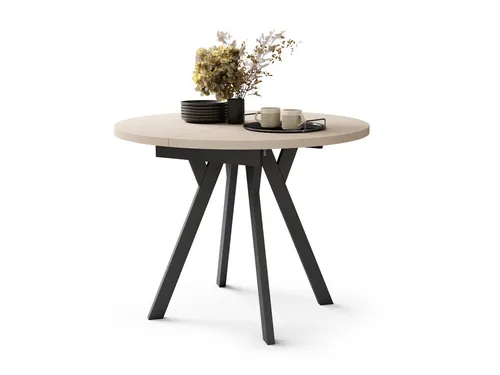 Design Esstisch rund Aldo Beige/Schwarz matt ausziehbar 90 cm bis 145 cm - Wohnzimmertisch, flexibel ausziehbar für bis zu 6 Personen, ideal für gemütliche Abendessen und große Familienfeiern.