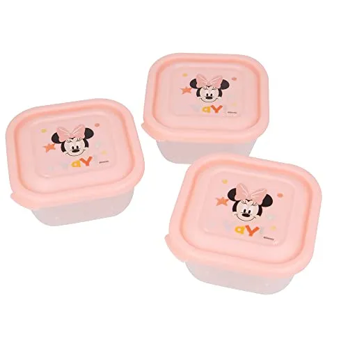 Stor Set aus 3 Disney Minnie-Frischhaltedosen aus Kunststoff für kleine Kinder, ideal, um Lebensmittel überall hin mitzunehmen