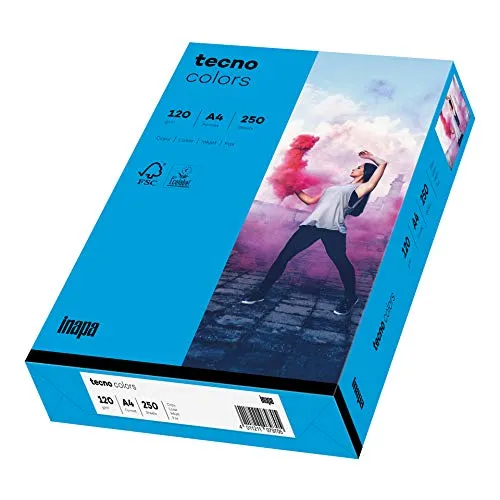 inapa farbiges Druckerpapier, buntes Papier tecno Colors: 120 g/m², A4, 250 Blatt, intensivblau
