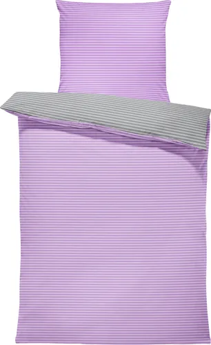 Wendebettwäsche gestreift Streifen Stripes modern Bettbezüge Renforcé Baumwolle, Größe:4 teilig 155x220 cm, Farbe:lila / anthrazit