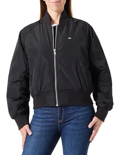 Tommy Jeans Damen Bomberjacke Essential - Wasserabweisend & Stilvoll - Funktionsjacken in Schwarz, ideal für den Übergang und aus 100% recyceltem Polyester. Die leichte Jacke vereint Funktionalität mit zeitlosem Design und hohem Tragekomfort.