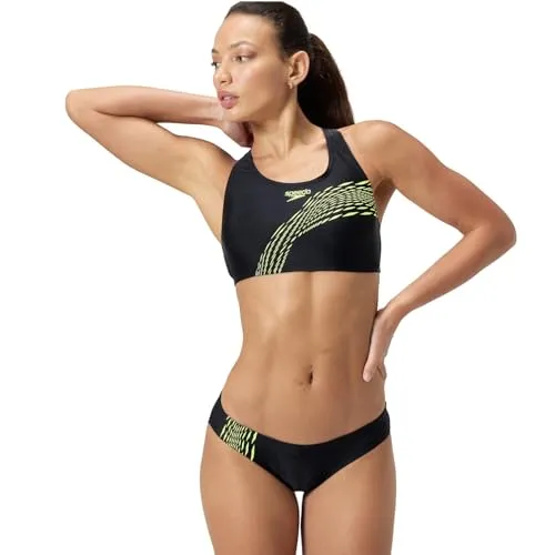 Speedo Placement Bikini Damen chlorbeständig, Farbe:Schwarz-Gelb, Größe:44