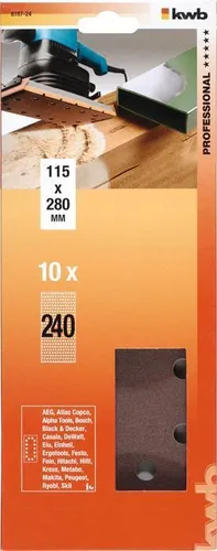 KWB Schleifstreifen Holz & Metall Korund gelocht 115 x 280 mm K 240 (10 Stück)