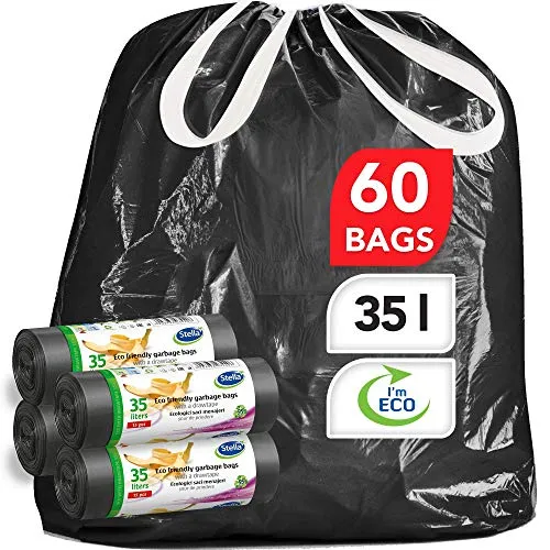 Stella Pack Müllbeutel 35l Robust Rollen 35l Extra Beuteln/müllsäcke/lavendel und Starker/stella Premium Küche und 60 Stück Abfallsäcke Zugband Ideal für Hausmüll Mehr