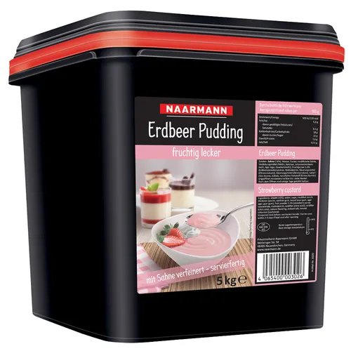 NAARMANN Erdbeer Pudding mit Sahne, servierfertig 5000g - Genießen Sie den Naarmann Erdbeer Pudding mit Sahne, servierfertig in einem praktischen 5kg Eimer. Sahniger Genuss mit frischer Erdbeernote, ideal für Feste oder als Dessert für die ganze Familie.