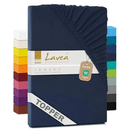 Lavea® Jersey Topper Spannbettlaken, Spannbetttuch, Serie Maya, 100% Baumwolle, hochwertige Verarbeitung, mit Gummizug und OekoTex100 180x200cm | 200x200cm, Galaxyblau