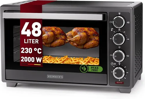 Heinrich´s Minibackofen HMO 8405 – Vielseitiger 48L Backofen mit Airfryer - Minibacköfen – Leistungsstarker 2000W Multibackofen mit 48L Volumen, Drehspieß und Airfryer-Funktion für fettfreies Frittieren und perfekte Garergebnisse.