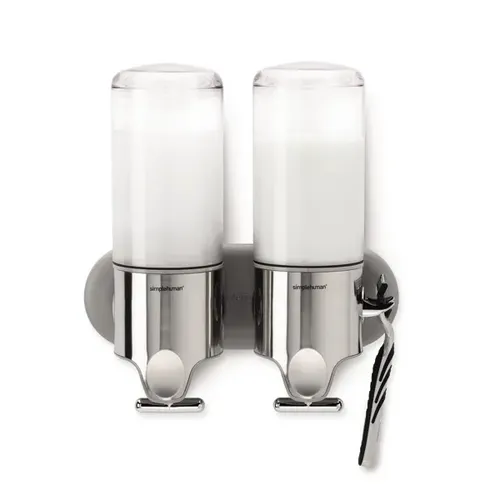 Simplehuman Doppelspender BT1028 - Wandmontage - Seifenspender zur Wandmontage mit ergonomischem T-Hebel aus Edelstahl für präzise Dosierung. Robust und rostfrei, ideal für Badezimmer und Küche.