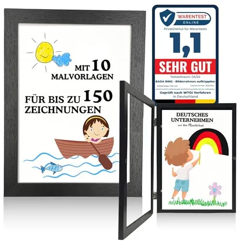 Bada Bing 2er Set Bilderrahmen A4 für Kinderzeichnungen in schwarz - Kunstfotorahmen aufklappbar mit Frontöffnung für bis zu 150 Kinderbilder - Befüllbarer Fotorahmen - Kunst Rahmen Bilder