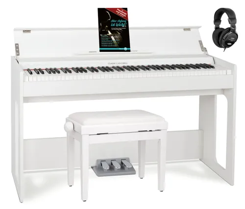 Classic Cantabile DP-S1 WM E-Piano Weiß matt Set - Keyboards mit 88 gewichteten Tasten, Hammermechanik und 10 Klängen. Inklusive Klavierbank, Kopfhörer & Schule – ideal für Anfänger und Fortgeschrittene.