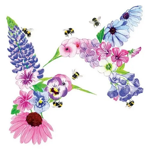 Servietten Hummingbird Fleurettes Kolibri aus Blumen Lupine Malve 33x33cm 20