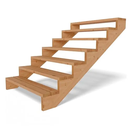 Gartenwelt Riegelsberger Terrassentreppe Breite 120 cm Treppe mit 7 Stufen Geschosshöhe 123 cm Massivholz Lärche Komplett-Set Wangen, Bohlen & Schrauben
