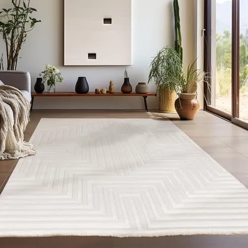 Teppium Moderner Kurzflor Teppich Wohnzimmer 120 x 170 cm Creme - 3D Boho Teppich Waschbar, Skandinavisches Stil, Geometrisch und Weich - für Schlafzimmer, Esszimmer oder Küche
