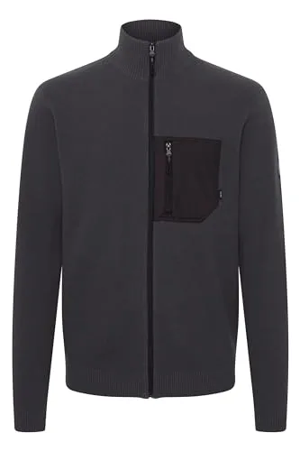 Indicode IDMedan Herren Strickjacke - Feinstrick Cardigan in Dk Grey, Größe L - Strickjacke für Herren aus nachhaltiger Baumwolle, ideal für Freizeit und Büro, mit hochabschließendem Kragen und robuster Verarbeitung.