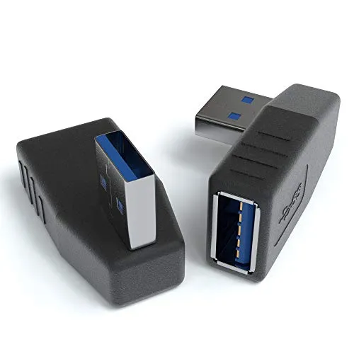 JAMEGA - USB 3.0 Winkel Adapter Links 90° Grad | 2er Pack A Stecker zu A Buchse Winkelstecker Kupplung | Kompatibel Mit Allen USB-Kabeln