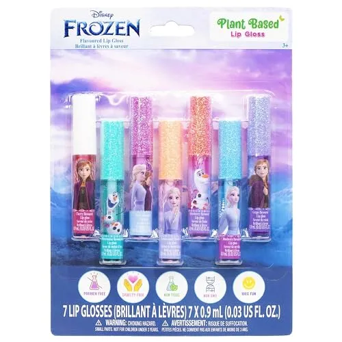 Disney Frozen 7-teiliges set, pflanzenbasierter Lipgloss, erstes Makeup-Set für Mädchen, perfekt für Partys, Pyjamapartys und Geburtstagsgeschenke, ab 3 Jahren, von Townley Girl