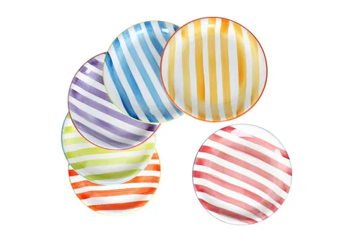MamboCat Speiseteller Summer Stripes 6er Set - Bunte Steingut Essteller mit einzigartigen Farbkombinationen, ideal für jedes Mahl – robust, spülmaschinen- und mikrowellengeeignet!