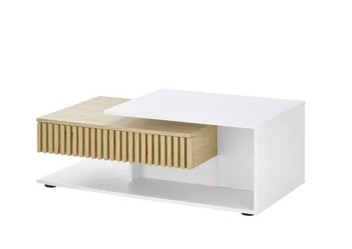 Stolkom Couchtisch Artisan Eiche, weiß - 110x40x60cm - Eleganter Couchtisch mit 1 Schublade und 4 Rollen. Ideal für stilvolle Wohnzimmergestaltung. Maße: 110x60x40 cm. Hochwertige Verarbeitung in Artisan Eiche und Weiß.