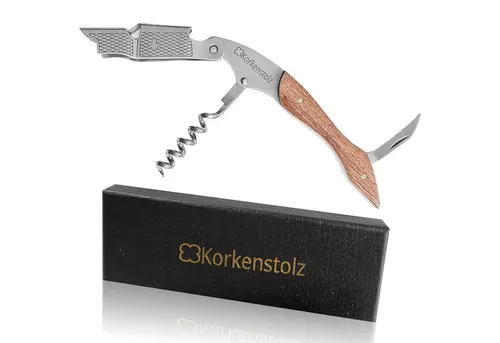 Korkenstolz Korkenzieher Flaschenöffner Edelstahl Kellnermesser Sommeliermesser Weinöffner, (1 tlg), mit Holzgriff