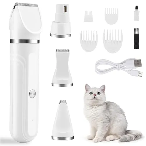Beihre Pfotentrimmer für Hunde, 4-IN-1 Leise Schermaschine Katze Set, Profi Haarschneidemaschine für Katzen Hund Verfilztes Fell Pfotenhaare für Große Kleine Katzen Hunde