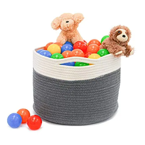 DuneDesign 20l Baumwoll Korb Aufbewahrung - 25cm hoch Wäschekorb Geflochten - Wäschesammler Kinder Korb Wickelkommode Baby Wäschekorb Wickeltisch - Aufbewahrungskorb Spielzeug - Deko Körbe Geflochten