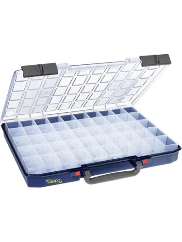 Raaco CarryLite 55 Sortimentskoffer 50 Fächer - Robuster Sortimentskoffer mit 50 Einsätzen und extrem schlagfestem Deckel aus Polycarbonat. Ideal für die sichere Aufbewahrung von Kleinteilen.