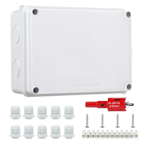 IP65 Wasserdichter Aufputz-Abzweigkasten, Damoron Aufputz Verteilerdose, Großer ABS-Elektrokasten Kabelanschluss im Freien, Externer Elektroanschlusskasten, weiß(150x110x70mm)