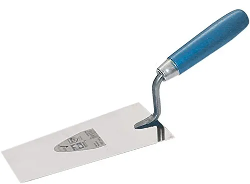 HAROMAC Berner Putzkelle, 160 mm, Made in Germany, Rostfrei, Edelstahl, Holzgriff in blau, kleine Maurerkelle, Schmiermännchen, Stuckkelle, Stuckateurkelle
