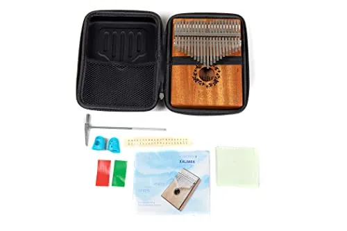 GEWA Kalimba Daumenklavier Mahagoni, Motiv Blätter, 21 Stahlzungen, stimmbar, inkl. Tasche, Stimmhammer, Anleitung