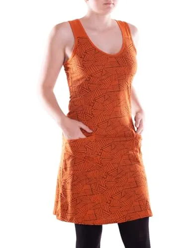 Vishes Alternative Bekleidung - Damen A-Linie Kleid Baumwolle geometrisch mit Taschen dunkelorange 42