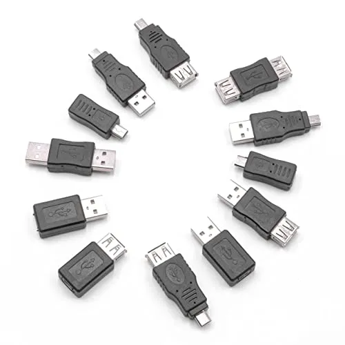 vhbw 12x Adapter OTG für Mobilgerät - USB 2.0 Kabeladapter Set, Schwarz