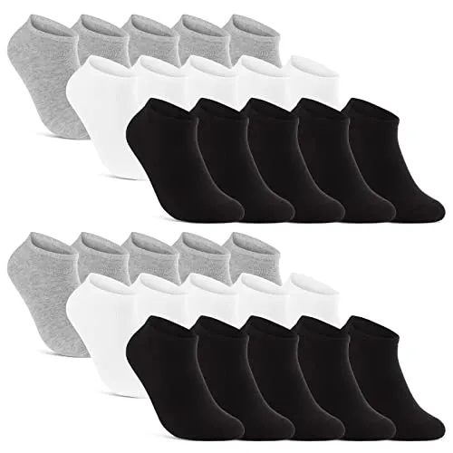 20 Paar Sneaker Socken Herren Damen - Schwarz, Weiß, Grau - Sportsocken aus 80% Baumwolle, ideal für Sport & Freizeit. Hohe Elastizität sorgt für perfekten Halt, kein Verrutschen und angenehmes Tragegefühl.