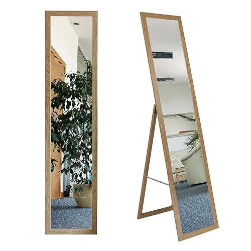 BD ART Stand-Ankleidespiegel Eiche 155,8 x 35,8 cm großer Fußboden Standspiegel Garderobe Zeitloser eleganter MDF Rahmen Eiche Ganzkörperspiegel