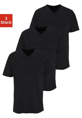 H.I.S Herren T-Shirt, Gr. 4/S, schwarz - Herren-Shirt im 3er Pack mit V-Ausschnitt aus 100% Baumwolle. Bequem und modisch, ideal für den Alltag. Unterstützt die Initiative Cotton made in Africa.
