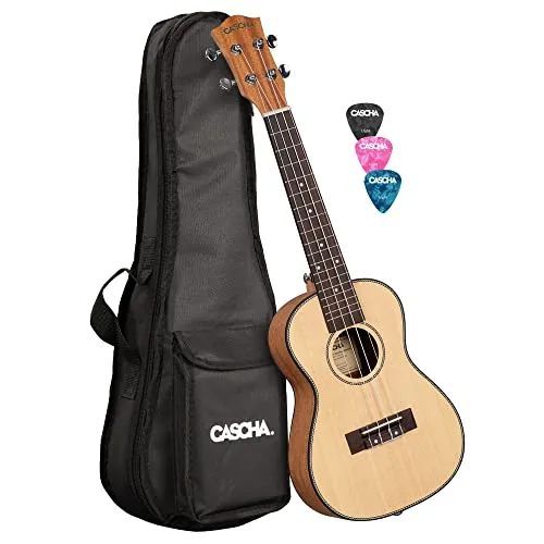 Cascha Konzert Ukulele Fichte Solid Top LH - Linkshänder Konzert Ukulele mit solidem Fichten-Top und Mahagoni-Korpus, hervorragende Klangeigenschaften und inklusive gepolsterter Tasche und 3 Plektren.