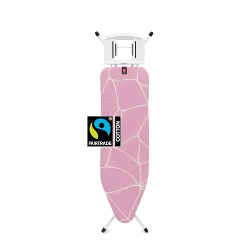 Brabantia Bügelbrett Größe B (124 × 38 cm) – 7 Positionen, stabiler Bügeltisch für Dampfbügeleisen, rutschfeste Füße, mit Bezug aus 100 % Fairtrade-Baumwolle (Lilac Waves) & Kindersicherung