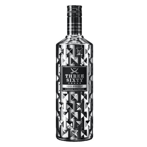 THREE SIXTY VODKA 100 PROOF - Premium Wodka mit 50% vol. in einzigartiger verchromter Facettenschliff-Flasche - perfekt für Cocktails und puren Genuss.