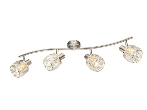 meineWunschleuchte Ausgefallener Deckenstrahler - Lampen mit 4 dreh- und schwenkbaren Kristall Glasschirmen, dimmbar in 3 Stufen, inklusive 4 austauschbaren Filament LED's für warmweißes Licht. Perfekt für stilvolle Beleuchtung.