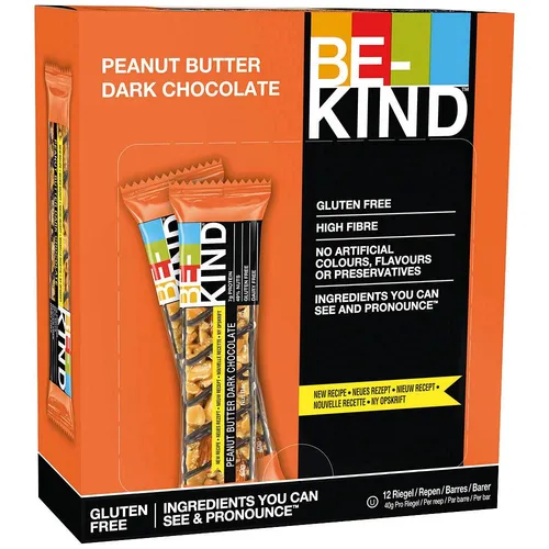 BE-KIND Riegel Peanut Butter Dark Chocolate - Glutenfreier Snack-Riegel mit 60% Nussanteil, reich an Ballaststoffen und ohne künstliche Zusatzstoffe – ideal für unterwegs oder als gesunder Snack!
