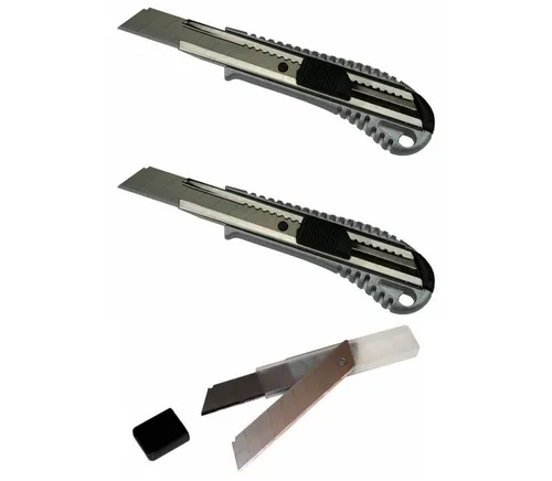 peveha24 Cuttermesser Cuttermesser Set mit zwei Teppichmesser und 10 Abbrechklingen 18mm