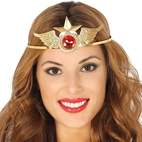 Amakando Superwoman Haarreif mit Schmuckstein/Gold-Rot/Superhero Tiara Heldin/EIN Blickfang zu Kostümfest & Mottoparty