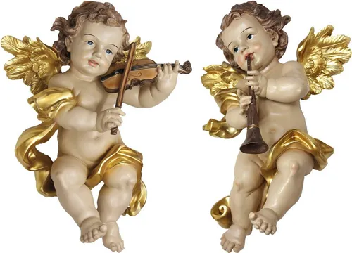 FADEDA Engel Gold 2er Set, Höhe 44 cm - Figuren für Weihnachten, handbemalt und einzigartig, ideal als festliche Dekoration für jedes Zuhause.