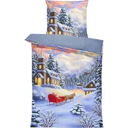 teilig Flausch Bettwäsche 135x200cm Winterdorf Schnee blau Winter Thermofleece - Blau 4