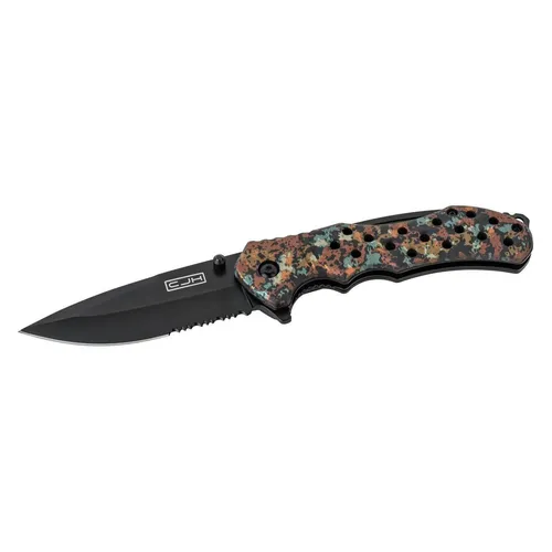 Herbertz CJH Einhandmesser 44009 - Camo/Schwarz - Praktisches Einhandmesser mit rostfreier AISI 420 Klinge und ergonomischem Griff. Ideal für den Einsatz im Freien, ausgestattet mit Liner-Lock und Clip für einfache Handhabung.
