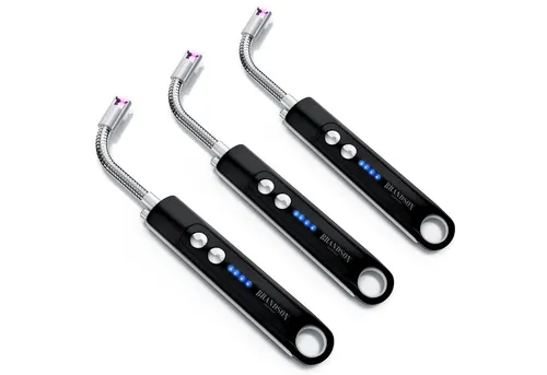 Brandson Elektrisches Lichtbogen Stabfeuerzeug - USB aufladbar (3er Set) - Feuerzeuge - Sicher und zuverlässig mit Lichtbogen statt Flamme, ideal zum Anzünden von Kerzen, Grill oder Kamin. Mit LED-Ladestandsanzeige und automatischer Abschaltung nach 5 Sekunden.